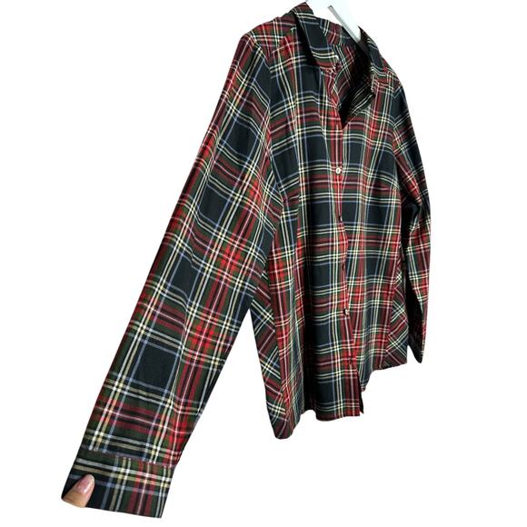 J. Jill Stewart Tartan Cotton Poplin Holiday Button Down Blouse Top Size Medium - Picture 8 of 11